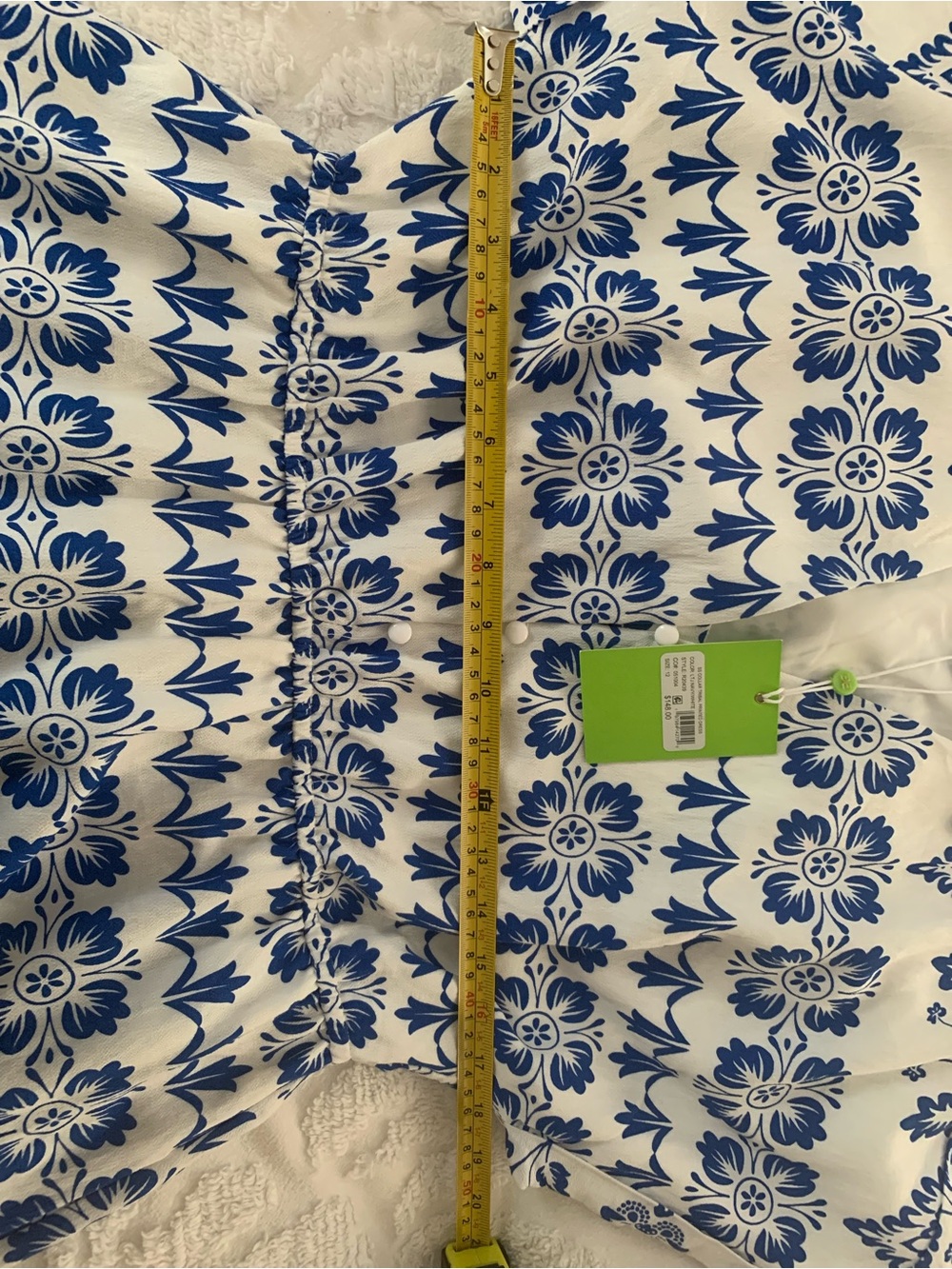 NWT Sam Edelman Dress: White, Blue Print, Button Close, V-Neck, Elastic Waist 12 - Picture 10 of 16